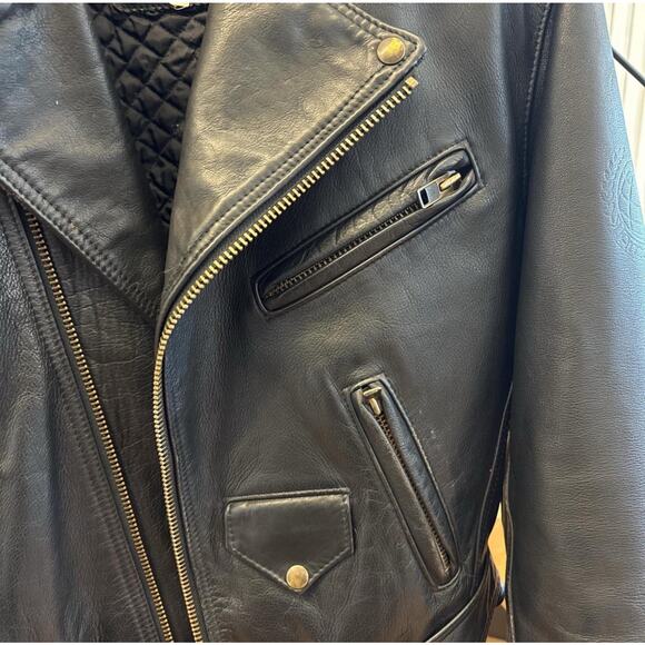 VTG Olde Hide House Black Leather Moto Jacket Quilted Inside Brass Zipper S - Picture 2 of 6